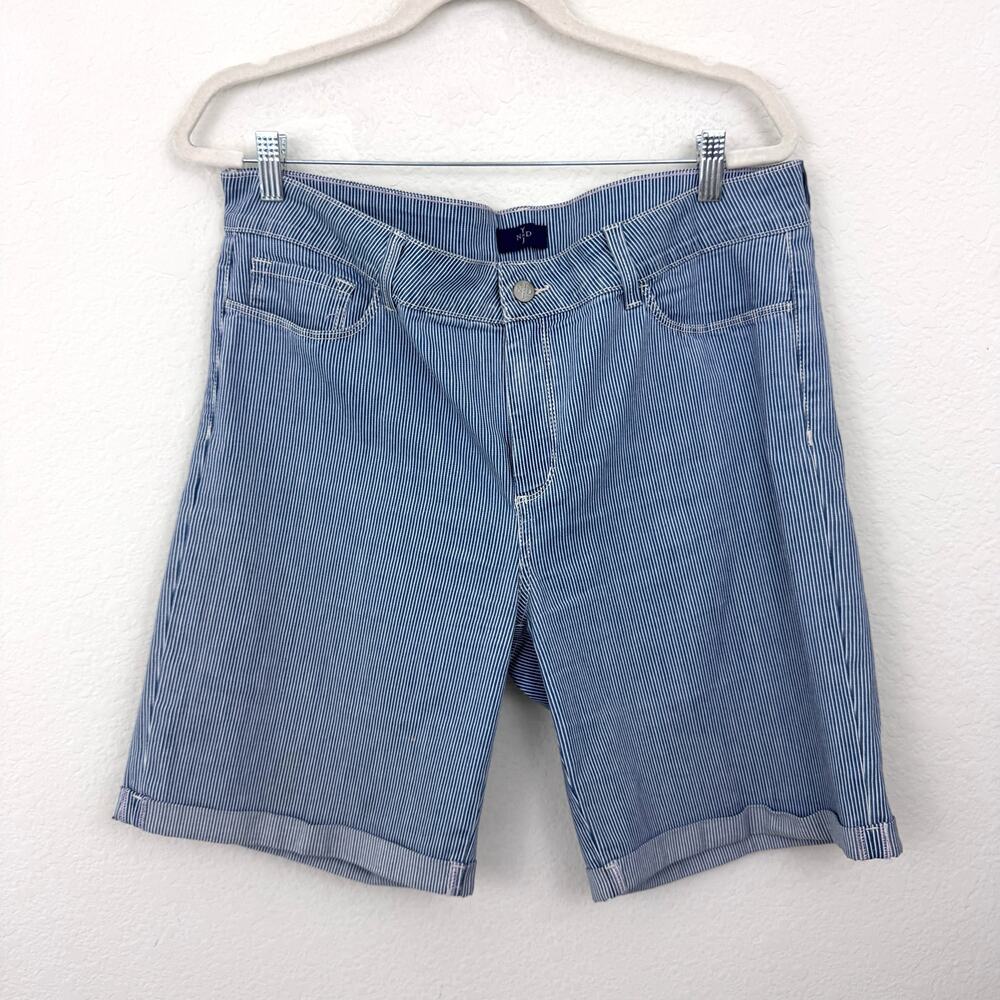 NYDJ Womens Railroad Stripe Denim Shorts Size 14 LiftTuck Tech Stretch Blue